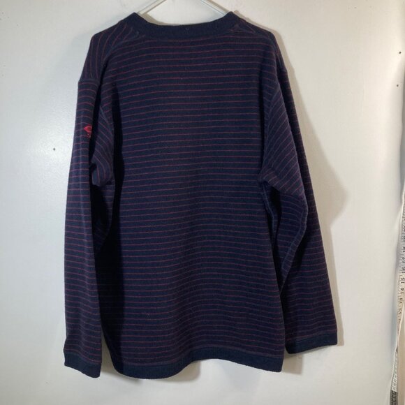 Mens Mountain Hard Wear Wool Blend V Neck Sweater Navy Red Stripe XL - Picture 2 of 8